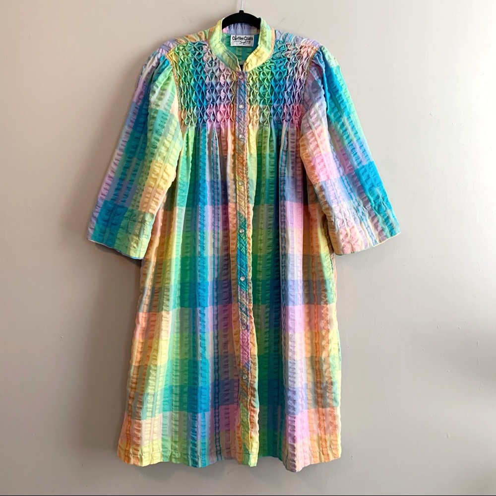 VINTAGE 70s Saybury Coffee Coat Pastel Rainbow